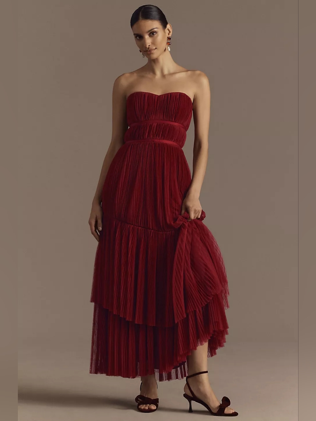 Hutch Renza Strapless Pleated Maxi Dress - Burgundy